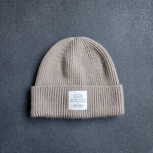 Beige Culture Rolled Beanie Hat OSFM